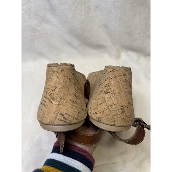 CROCS A-Leigh Brown Leather Slingback Strap Cork Wedge Sandals Size 10 - Picture 4 of 12
